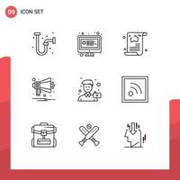 9 User Interface Outline Pack of modern Signs and Symbols of camera multimedia blog horn guide Editable Vector Design Elements