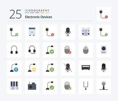 Devices 25 Flat Color icon pack including record. mic. equipment. hardware. devices vector