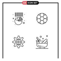 Universal Icon Symbols Group of 4 Modern Filledline Flat Colors of chart globe ball sport grinding Editable Vector Design Elements