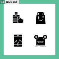 Solid Glyph Pack of 4 Universal Symbols of luggage smartphone hotel shopping recording Editable Vector Design Elements