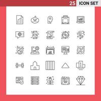 User Interface Pack of 25 Basic Lines of tecnology laptop brain travel bag Editable Vector Design Elements