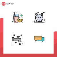 4 Filledline Flat Color concept for Websites Mobile and Apps fruit water alarm alert bubble Editable Vector Design Elements