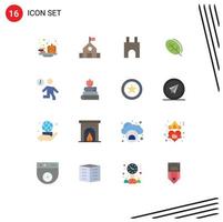 Group of 16 Flat Colors Signs and Symbols for autumn castle building vegetable school fortress Editable Pack of Creative Vector Design Elements