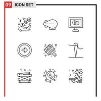 Group of 9 Outlines Signs and Symbols for brush arts tablet art user interface Editable Vector Design Elements