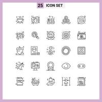 conjunto moderno de pictogramas de 25 líneas de órbita monedas toallas relajación elementos de diseño vectorial editables vector