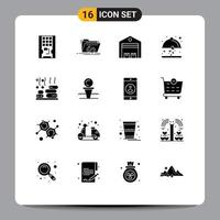 Mobile Interface Solid Glyph Set of 16 Pictograms of love dish internet warehouse shipping Editable Vector Design Elements