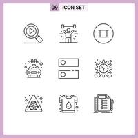 Pack of 9 creative Outlines of system dns ancient service taxi Editable Vector Design Elements