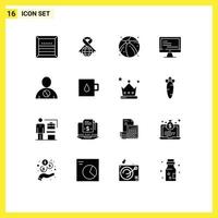 16 Thematic Vector Solid Glyphs and Editable Symbols of blocked education world text computer Editable Vector Design Elements