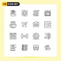 Group of 16 Modern Outlines Set for transportation sail check list frame image Editable Vector Design Elements