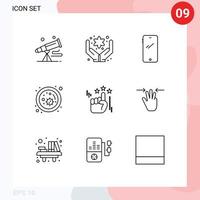 Group of 9 Modern Outlines Set for hand study phone biology iphone Editable Vector Design Elements