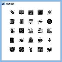 paquete de 25 signos y símbolos de glifos sólidos modernos para medios de impresión web, como el calendario de productos de optimización, nuevos elementos de diseño de vectores editables de peregrinos