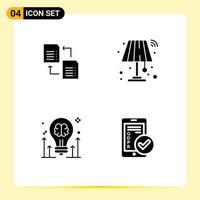Stock Vector Icon Pack of 4 Line Signs and Symbols for data brainstorming scince light idea Editable Vector Design Elements