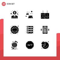 Pictogram Set of 9 Simple Solid Glyphs of rack color wheel environment wheel color Editable Vector Design Elements