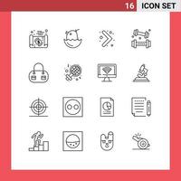 Pack of 16 creative Outlines of bag lifting happy game activities Editable Vector Design Elements
