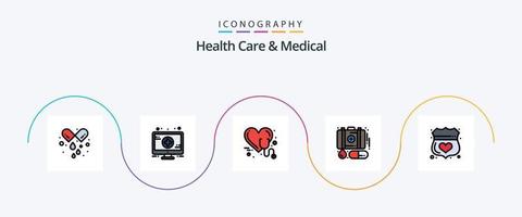 Health Care And Medical Line Filled Flat 5 Icon Pack Including medical. medicine. health. first aid. case vector