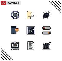 paquete de iconos vectoriales de stock de 9 signos y símbolos de línea para chatear en disco, hablar, uvas móviles, elementos de diseño vectorial editables vector