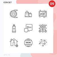 Modern Set of 9 Outlines and symbols such as chat sunblock shop beach dish Editable Vector Design Elements