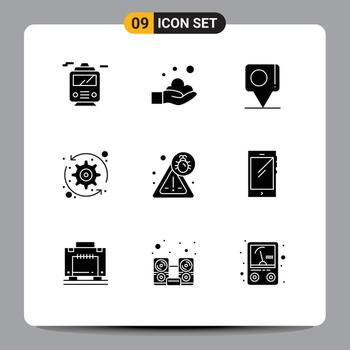 Modern Set of 9 Solid Glyphs and symbols such as virus bug chat system update refresh Editable Vector Design Elements
