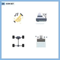 4 iconos planos universales signos símbolos de accesorios chasis de barco de ruido automático elementos de diseño vectorial editables vector