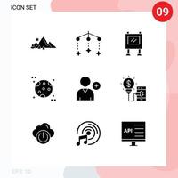 Universal Icon Symbols Group of 9 Modern Solid Glyphs of user follow advertisement space astronomy Editable Vector Design Elements