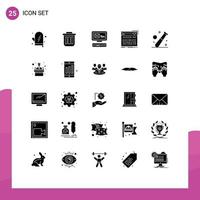 Universal Icon Symbols Group of 25 Modern Solid Glyphs of midi control container message envelope Editable Vector Design Elements