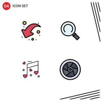 Filledline Flat Color Pack of 4 Universal Symbols of arrow heart left search cinema Editable Vector Design Elements