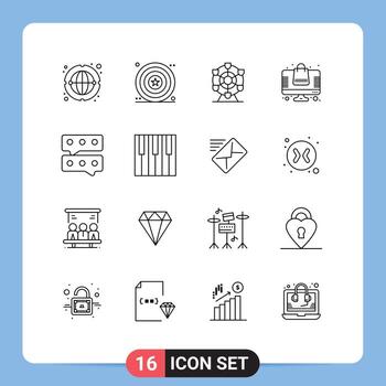 paquete de línea de vector editable de 16 contornos simples de elementos de diseño de vector editables en línea de tienda en línea de ferris de burbuja de mensaje