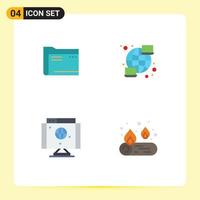 Set of 4 Vector Flat Icons on Grid for folder network document storage computer Editable Vector Design Elements