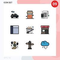 Set of 9 Modern UI Icons Symbols Signs for kiosk wheelbarrow calculation gardening layout Editable Vector Design Elements