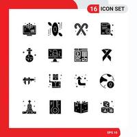 Pack of 16 Modern Solid Glyphs Signs and Symbols for Web Print Media such as medical flask dessert search magnifier Editable Vector Design Elements
