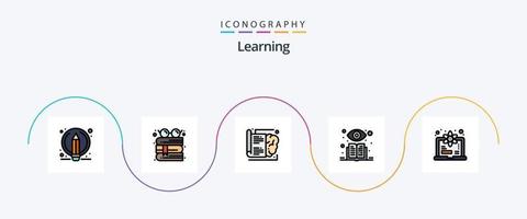 Learning Line Filled Flat 5 Icon Pack Including learn. computer. book. supervised learning. learning vector