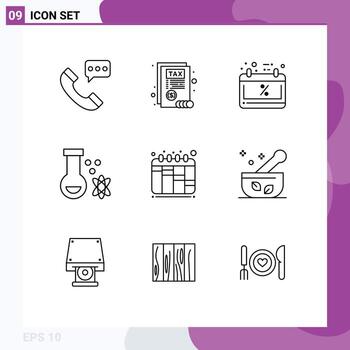 conjunto moderno de 9 esquemas y símbolos, como elementos de diseño vectorial editables del átomo de ciencia negra del espacio de planificación vector