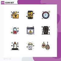 Set of 9 Modern UI Icons Symbols Signs for coffin notification time alert power Editable Vector Design Elements