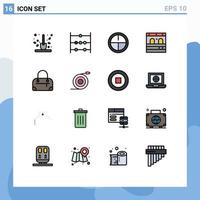 Modern Set of 16 Flat Color Filled Lines Pictograph of flow fashion army bag garage Editable Creative Vector Design Elements