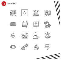 Editable Vector Line Pack of 16 Simple Outlines of promotion media cloud marketing user Editable Vector Design Elements