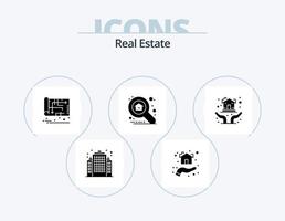 Real Estate Glyph Icon Pack 5 Icon Design. hand. search. blueprint. property. plan vector