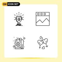 Stock Vector Icon Pack of 4 Line Signs and Symbols for award purchase reward graph shop Editable Vector Design Elements