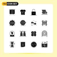 Mobile Interface Solid Glyph Set of 16 Pictograms of abstract dollar lock stack unlock Editable Vector Design Elements