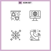 4 Universal Line Signs Symbols of physics share science world call centre Editable Vector Design Elements