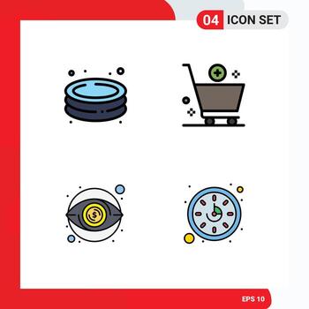 Set of 4 Modern UI Icons Symbols Signs for pool eye garden cart visibility Editable Vector Design Elements