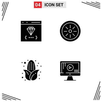 Set of 4 Modern UI Icons Symbols Signs for app corn develop fruit computer Editable Vector Design Elements