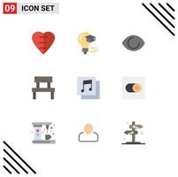 símbolos de iconos universales grupo de 9 colores planos modernos de álbumes banco de jardín de ojos interiores elementos de diseño de vectores editables