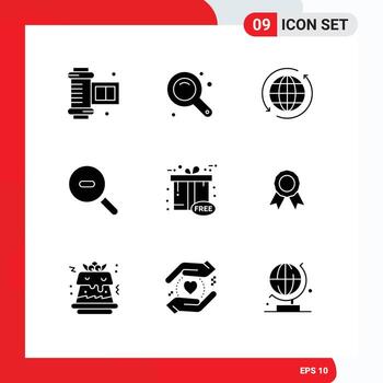 Editable Vector Line Pack of 9 Simple Solid Glyphs of free black friday globe zoom search Editable Vector Design Elements