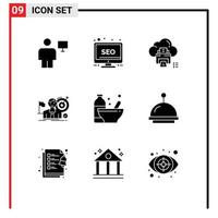 Pictogram Set of 9 Simple Solid Glyphs of market goal monitor business printer Editable Vector Design Elements