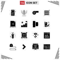 16 User Interface Solid Glyph Pack of modern Signs and Symbols of music file sport audio files Editable Vector Design Elements