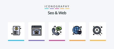 Seo y la línea web llenaron un paquete de 5 íconos que incluye compartir. conexión. web. nube. web. diseño de iconos creativos vector