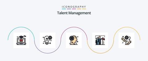 Talent Management Line Filled Flat 5 Icon Pack Including win. flag. gear. idea. processing vector