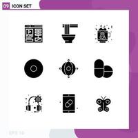 Universal Icon Symbols Group of 9 Modern Solid Glyphs of pills management day deployment record Editable Vector Design Elements