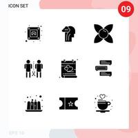 Group of 9 Modern Solid Glyphs Set for event shared flower people knowledge Editable Vector Design Elements