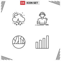 Line Pack of 4 Universal Symbols of cloud infected wound weather listen skin infection Editable Vector Design Elements